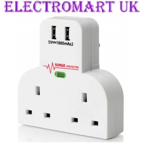 2 BANDAS DOBLE 13A ENCHUFE PROTEGIDO CONTRA SOBRETENSIONES DE PICOS CON 2 X PUERTOS DE CARGADOR USB 1A - Imagen 1 de 3