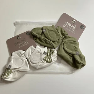 NEW Goumi Kids Baby Boots Set Artichoke Gingham SZ 12-18 mo Bamboo White Green - Picture 1 of 2