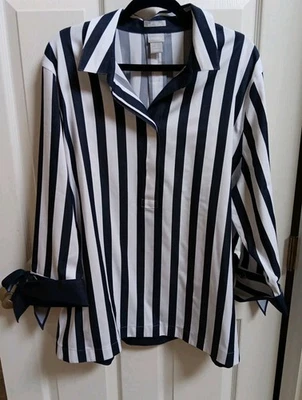 Chicos Size 4 Denim Blue White Striped  Tunic Top Shirt Blouse XXL Chico's - Image 1 of 4