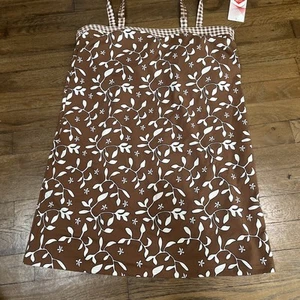LAND'S END SWIM DRESS SWIMSUIT 12 Brown Floral 1pc Lycra Beach Cruise *NEW - Picture 1 of 7