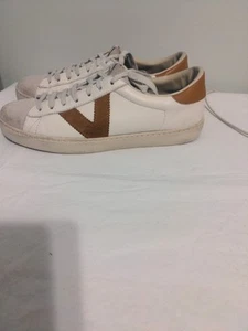 Victoria sneaker White Leather Brown Logo Women's 10 - Picture 1 of 8
