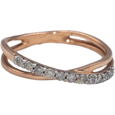10k Rose Gold Round Diamond Crossover Band Ring 0.20CT Size 5.5 - Image 1 of 4