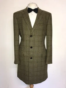CHARLES TYRWHITT - Langer GRÜN karierter TWEED WOLLMANTEL Herren - 44 Reg - WUNDERSCHÖN - Bild 1 von 14