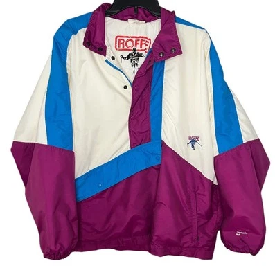 Chaqueta Roffe Vintage Mujer Grande Blanca Púrpura Esquí Pullover Shell 1/2 Cremallera Foto 1 de 4