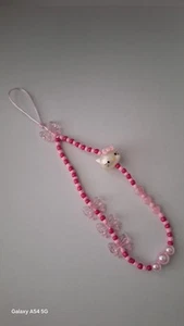 Hellokitty Beaded Phone Charm Pink Withhello Kitty Head - Zdjęcie 1 z 3
