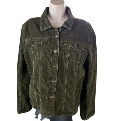 Women's A.M.I. Large Dark Green Corduroy Long Sleeve Button Jacket - Image 1 of 4