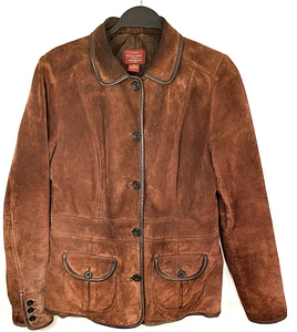 Vintage Women's Eddie Bauer Seattle Suede Jacket short soft Leather Trim M - Picture 1 of 5