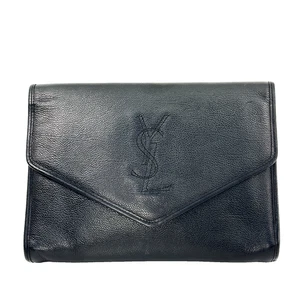 Yves Saint Laurent Clutch Hand Bag Black Leather YSL Purse Authentic #889 - Picture 1 of 13