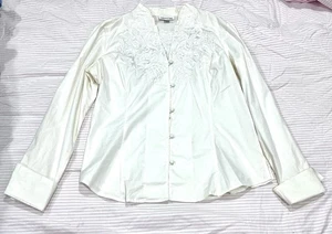 Coldwater Creek Womens White Floral Embroidered Button Down Shirt Collared Large - Picture 1 of 13