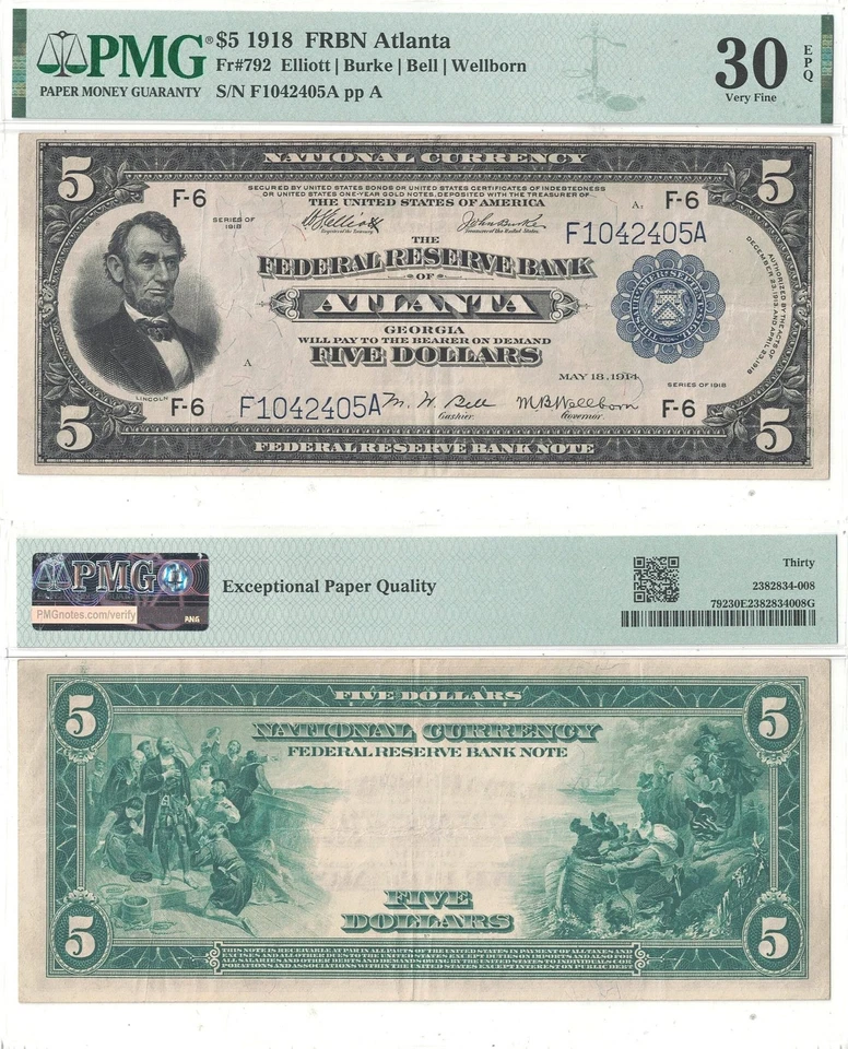 1918 $5 Federal Reserve Bank Note Fr-792 PMG VF-30 EPQ - Image 1 of 3