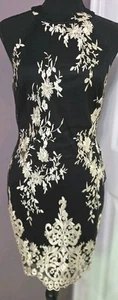 Charlotte Russe Women's Black & Gold Mesh Fitted Short Evening Dress Size Med - Picture 1 of 15