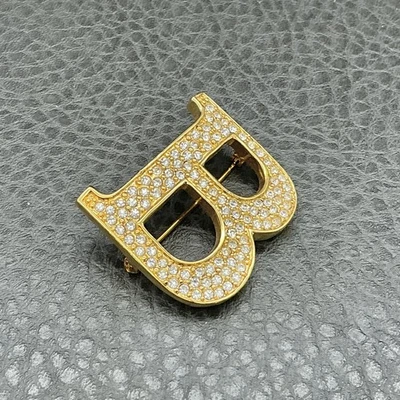 Broche Anne Klein letra B inicial monograma tono dorado estrás prendedor 1,25" Foto 1 de 4