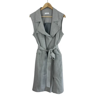 NWT Calvin Klein | Zip Front Belted Sleeveless Shirt Dress Gray Size 16 - Image 1 of 4
