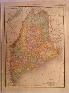 Color 1907 Atlas Map Maine (1895) OR New Hampshire (1898), 10" x 13 3/4" - Picture 1 of 6