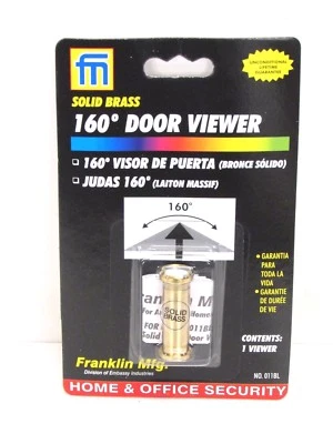 全新! Franklin MFG. 160° 实心黄铜门孔 VIEWER,编号 011BL 银色 — 第 1/2 张图片