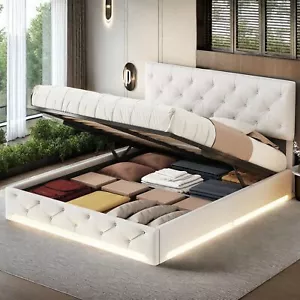 Polsterbett 160x200cm Doppelbett Boxspringbett mit Hydraulisch Bettkasten LED - Bild 1 von 12