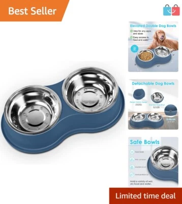 Dual 30oz Stainless Steel Pet Bowls with Raised Design for Comfortable Feeding - Image 1 of 4