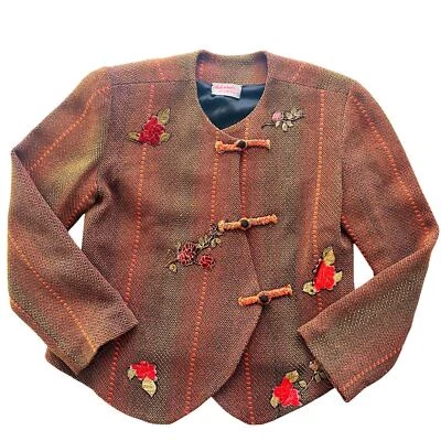 Deborah Cross Custom Tapestry Jacket Size Small/Med Rust Red Roses One of a Kind - Image 1 of 4