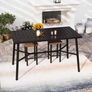 67"Outdoor Rectangular Dining Table Patio Yard Bar Table with 1.97"Umbrella Hole - Picture 1 of 10