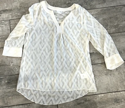 Top túnica transparente Jaclyn Smith para mujer marfil Lagenlook boho campesino Beach Resort Foto 1 de 4