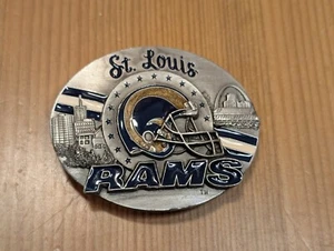 1995 Siskiyou 3" fibbia cintura St. Louis RAMS NFL calcio peltro USA oro - ottime condizioni - Foto 1 di 10