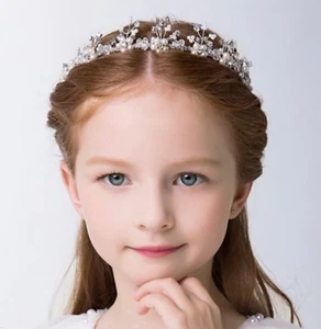 Wedding flower Girl Crystal Pearl Hair band head piece Tiara Crown Hoop garland - Picture 1 of 11