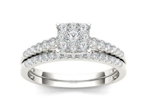 10k White Gold 0.5Ct Diamond Halo Wedding Bridal Set Ring Sz 6.5, H-I I2 - Picture 1 of 8