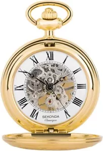 Sekonda Classic Mechanical Skeleton Gold Roman Numerals Pocket Watch 1109 - Picture 1 of 7