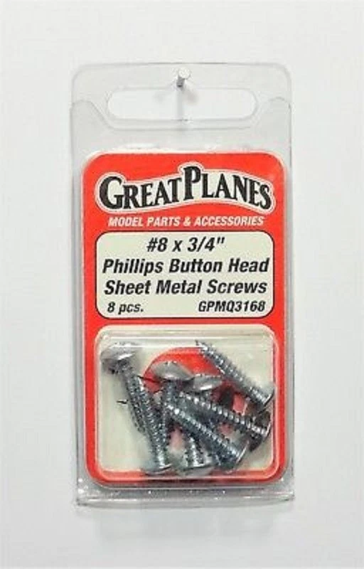 Great Planes GPMQ3168 Phillips Button Head Sheet Metal Screws #8 x 3/4" (8) - Image 1 of 1