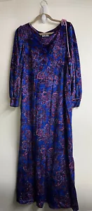 Vintage Sears modernes Samt blau/rot Nachthemd Schlafkleid Morgenmantel Large - Bild 1 von 5