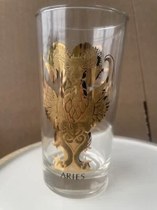 Vintage Zodiac Astrology Aquarius Anchor Hocking Highball Glass Gold Tumbler - Picture 1 of 2