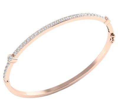 Beautiful Bangle Bracelet VVS1 F 1.30 Ct Genuine Diamond 14K Rose Gold 2.40 Inch - Image 1 of 4