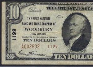 🇺🇸 NJ 1929 $10 TYPE TWO ♚♚ WOODBURY,NEW JERSEY ♚♚ PCGS VF 20 - Picture 1 of 3