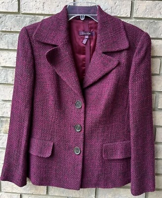 Blazer ESCADA Púrpura Colorido Tweed Mezcla Lana Talla 38 EE. UU. Mediano Foto 1 de 4