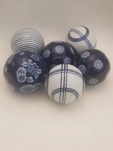 Set Of 6 Blue And White Decorative China Balls Carpet Balls (A11) - Picture 1 of 8