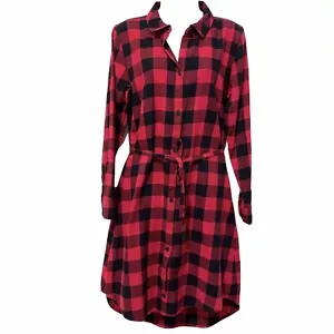 The Children’s Place Shirt Dress Buffalo Plaid Long Sleeve with Tie NEW Size M - Picture 1 of 10