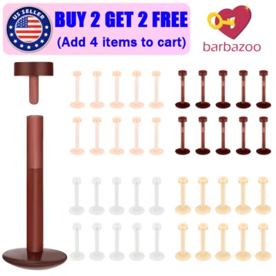 20PC 16G Silicone Lip Studs Push Flat Top Labret Ring Retainers Earring Piercing - Image 1 of 4