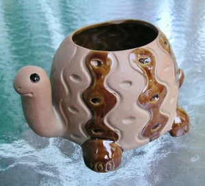 Vintage MCM Japan Terrakotta Keramik Schildkröte Sukkulenten Übertopf - Neu - Bild 1 von 5