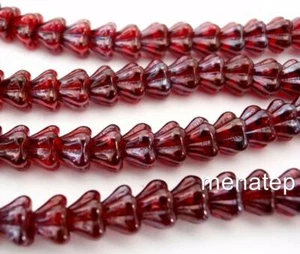 50 cuentas de flores de campana de bebé de vidrio checo de 6 mm: siam/rubí - Vega - Imagen 1 de 1