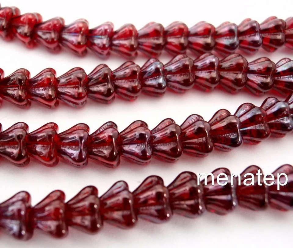 50 cuentas de flores de campana de bebé de vidrio checo de 6 mm: siam/rubí - Vega Foto 1 de 1