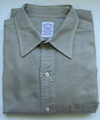 Camisa social Brooks Brothers masculina algodão bege mini xadrez 16 1/2x33 grande EUA - Imagem 1 de 4