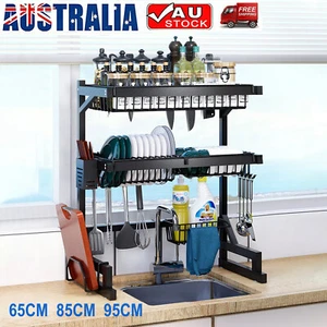 2 Tier Dish Drying Rack Drainer Over Sink Steel Cup Cutlery Organizer AU - Picture 1 of 11