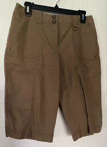 CHICO'S Long Bermuda Shorts Size 0 Brown Flat Front Lightweight - Picture 1 of 3