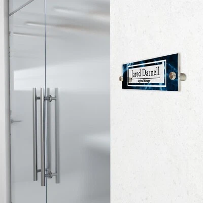 Placa de identificación personalizada para escritorio - Diseño de mármol sobre vidrio acrílico transparente - WAC10 Foto 1 de 4