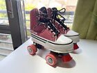 Monster Quad Roller Skates Canvas Boots 1583 Red Burgundy Hi-Top Pumps UK 3 VGC