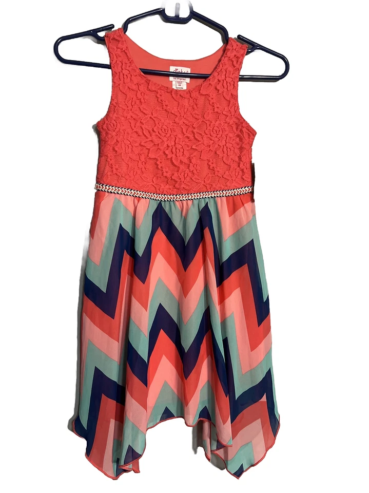 Vestido Pinky Los Angeles Niñas Talla 7 Zig Zag Rosa Azul Marino Solero Foto 1 de 4