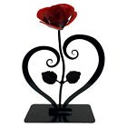 Red Metal Rose With Heart-Shaped Stand Iron Anniversary Gift Metal Rose Sculptur