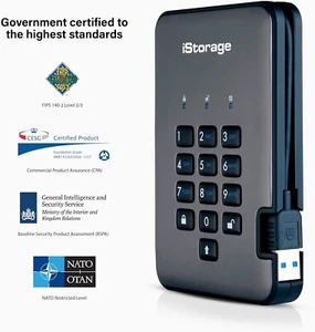 iStorage diskAshur PRO2 SSD 8 To - Disque SSD sécurisé - FIPS niveau 2 USB 3.1 - Photo 1/9