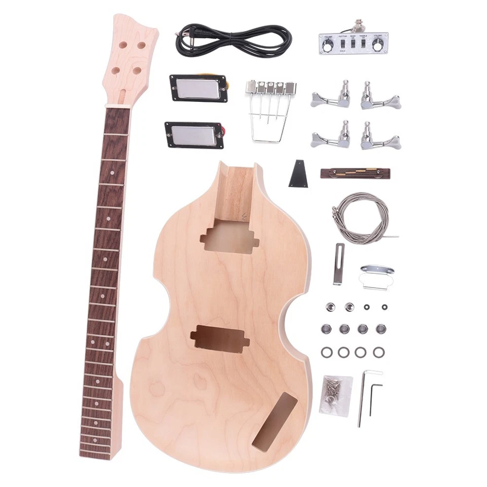 Diy BB2 electric bass kits 4strings set neck hollow body maple neck rosewood - Image 1 of 4