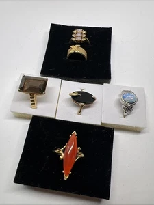 Vintage Avon Goldtone Silvertone Rhinestone Rings Lot Set of 6 - Picture 1 of 10